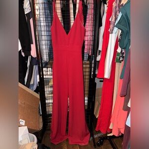 iris Red Deep V-Neck Wide-Leg Jumpsuit